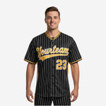 Custom Baseball Jersey in Black - Pinstripe Full Button Jersey Team Name & Number