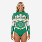 Custom Cheerleading Bodysuit - Green Long Sleeve Uniform