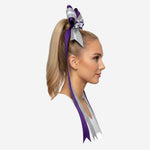 Custom Cheerleading Hair Bow in Purple Silver - Cheer Bow with Streamers