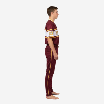 Custom Youth Baseball Uniform Set - V-Neck Jersey & Pants Sublimated in Wine Red