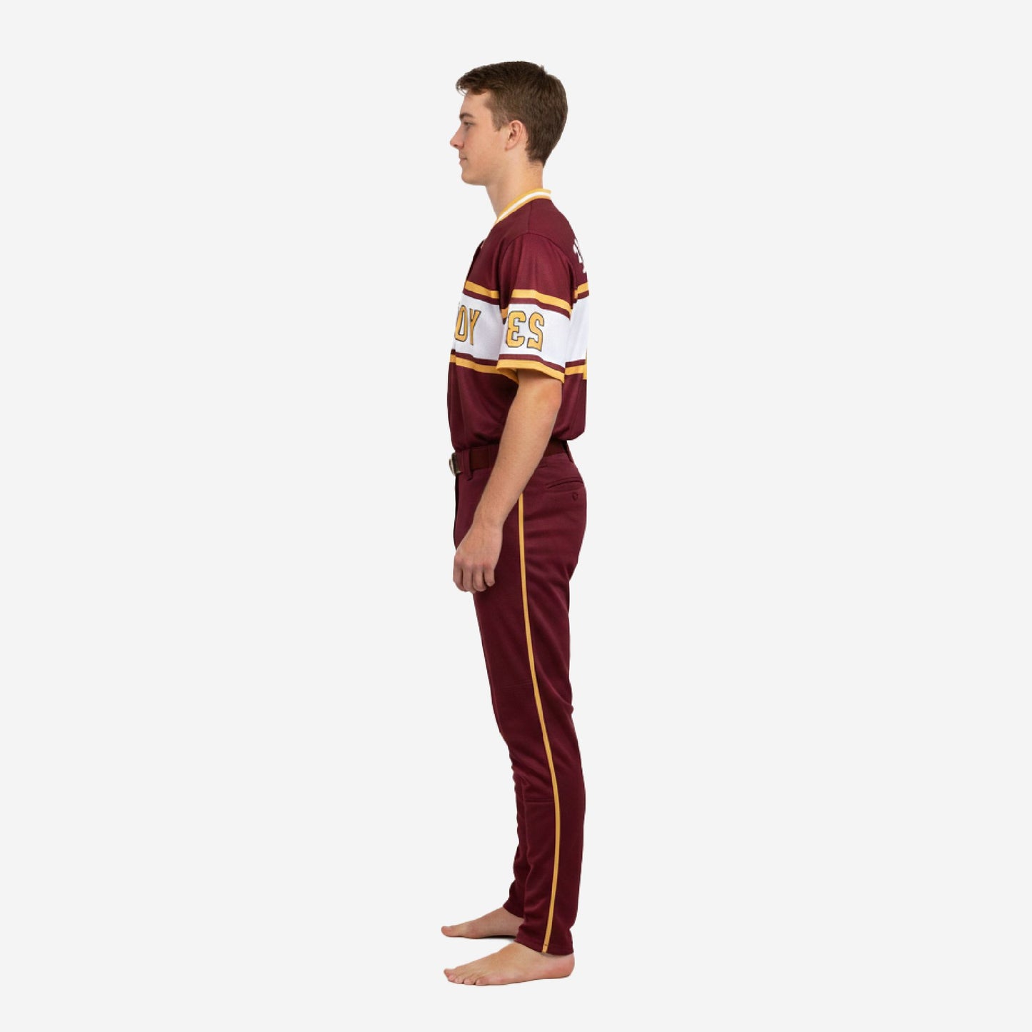 Custom Youth Baseball Uniform Set - V-Neck Jersey & Pants Sublimated in Wine Red