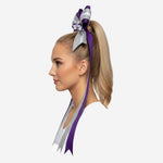 Custom Cheerleading Hair Bow in Purple Silver - Cheer Bow with Streamers
