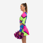Personalized Multicolor Cheer Uniform - Long Sleeve Crop Top Skirt Competition Set