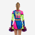 Personalized Multicolor Cheer Uniform - Long Sleeve Crop Top Skirt Competition Set