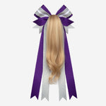 Custom Cheerleading Hair Bow in Purple Silver - Cheer Bow with Streamers