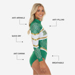Custom Cheerleading Bodysuit - Green Long Sleeve Uniform
