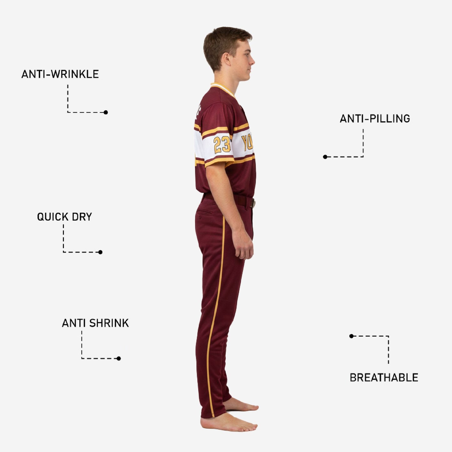 Custom Youth Baseball Uniform Set - V-Neck Jersey & Pants Sublimated in Wine Red