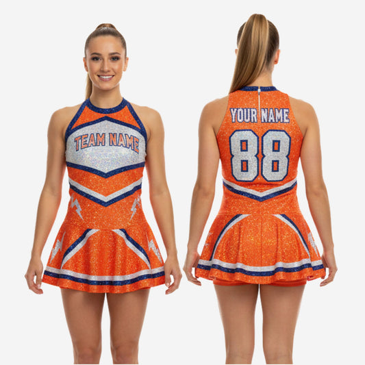 Custom Cheerleading Uniform Dress - Orange Chevron Sleeveless Design