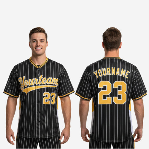 Custom Baseball Jersey in Black - Pinstripe Full Button Jersey Team Name & Number