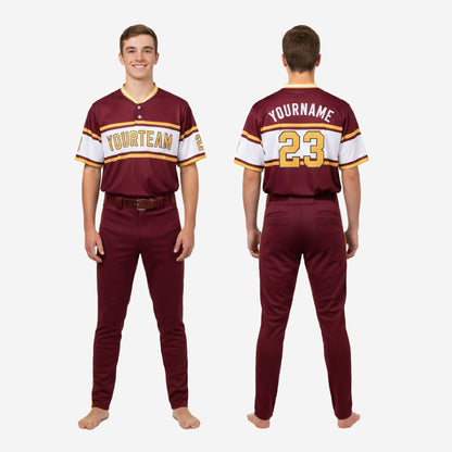 Custom Youth Baseball Uniform Set - V-Neck Jersey & Pants Sublimated in Wine Red