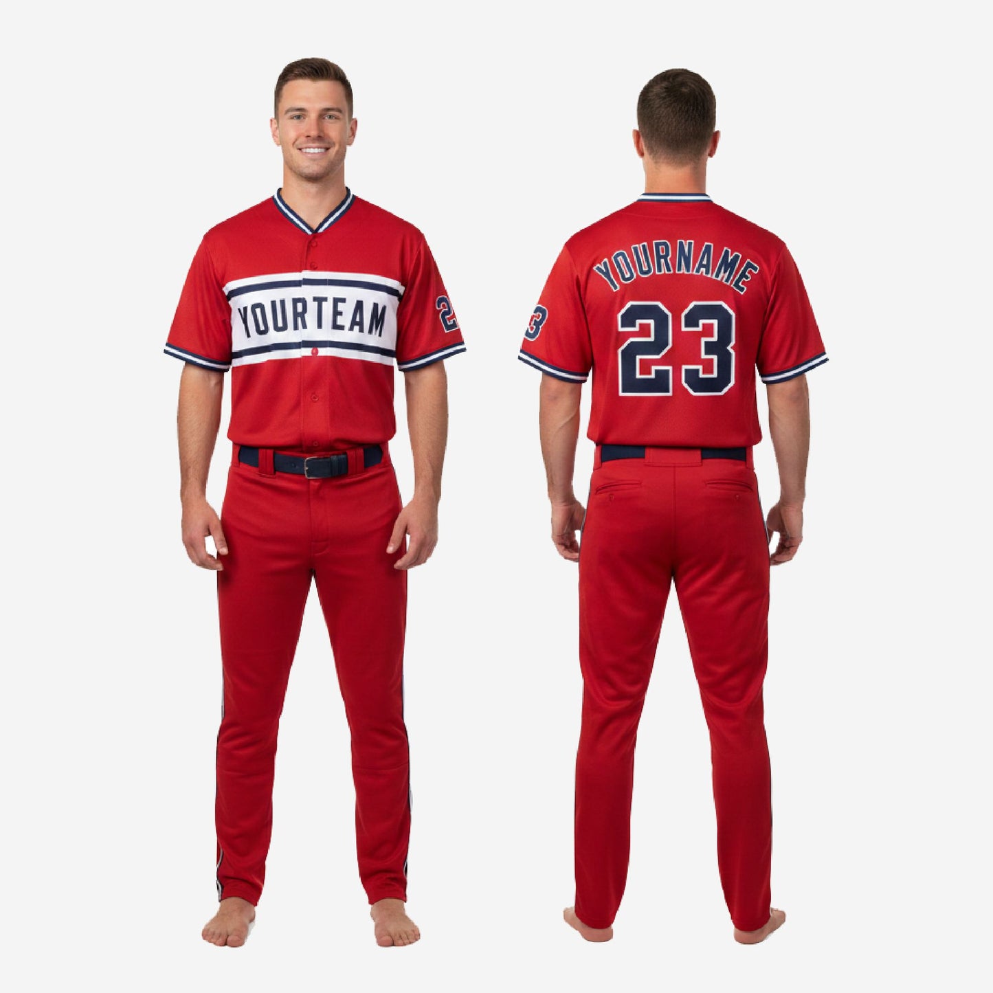 Personalized Baseball Team Uniform - Custom Jersey & Pants Set in Red