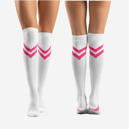Custom Cheerleading Socks - Knee High Socks with Striped Cuff Team Colors