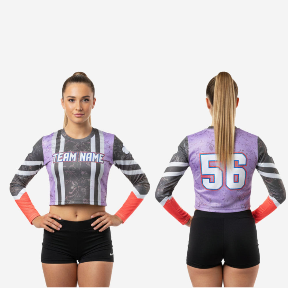 Long Sleeve Cheerleading Crop Top - Custom Team Name & Logo Design