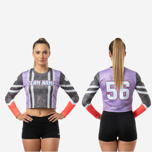 Long Sleeve Cheerleading Crop Top - Custom Team Name & Logo Design
