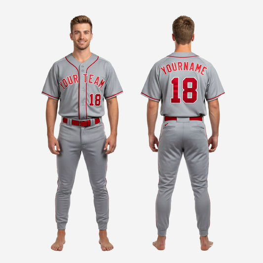 Custom Baseball Team Uniform in Gray - Jersey & Pants Custom Name Number Set