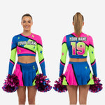 Personalized Multicolor Cheer Uniform - Long Sleeve Crop Top Skirt Competition Set