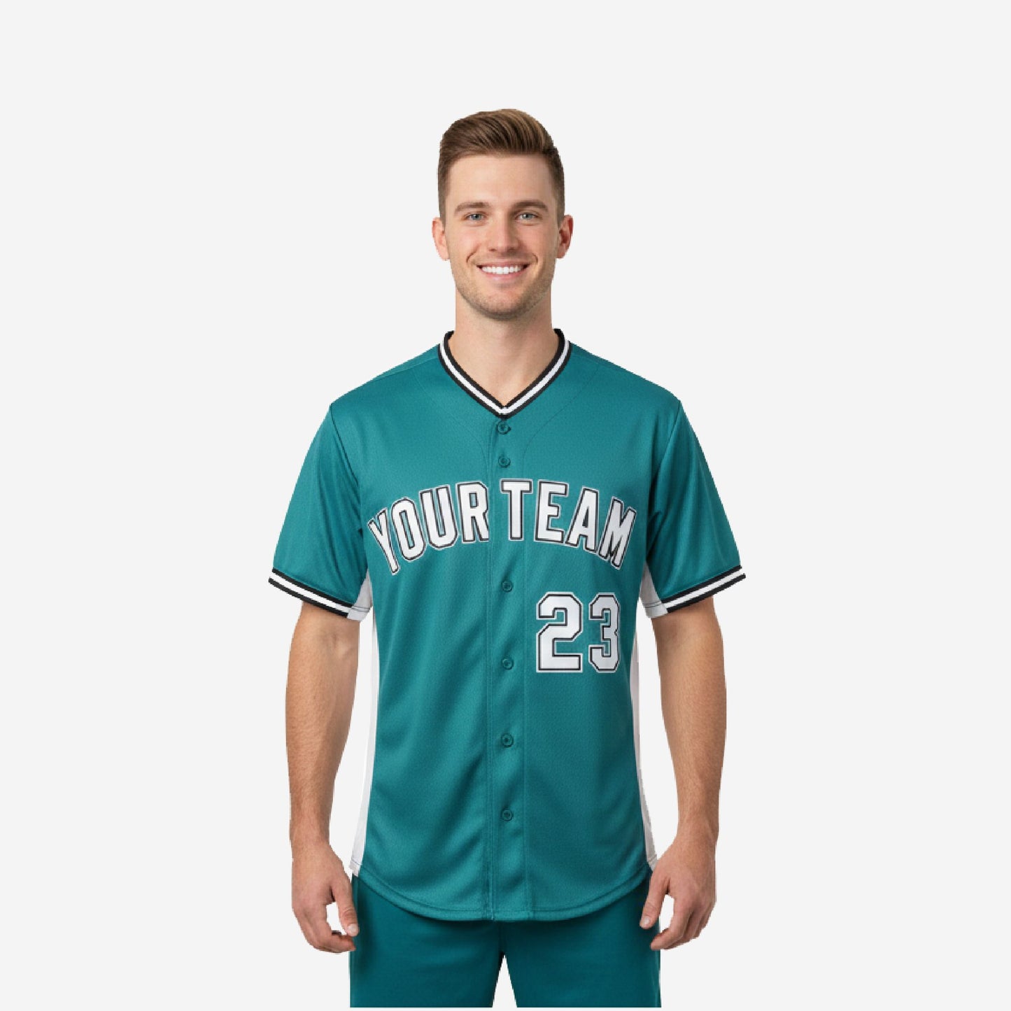 Custom Baseball Jersey in Cyan - Youth & Adult Full Button Team Name Number Jersey