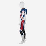 Personalized Motorbike Leather Suit in White & Blue - Custom Racing One Piece Track Suit