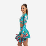 Personalized Pacific Blue Cheer Uniform - Long Sleeve Crop Top Skirt Competition Set
