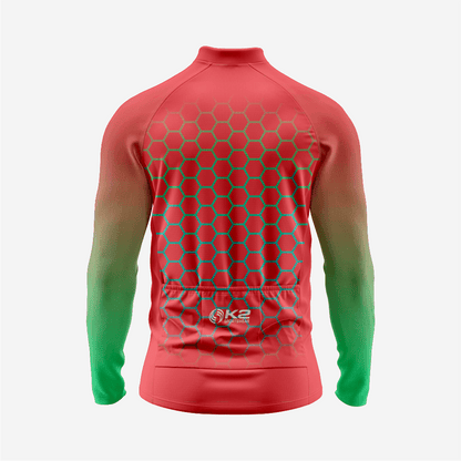 Men's Long Sleeve Cycling Jersey Red | Breathable Hex Print Bike Jersey - K2 Sportswear | Custom Sports Uniforms & Apparels - K2 Sportswear