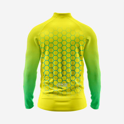 Yellow & Green Men's Long Sleeve Cycling Jersey| Breathable Hex Print Bike Jersey - K2 Sportswear | Custom Sports Uniforms & Apparels - K2 Sportswear