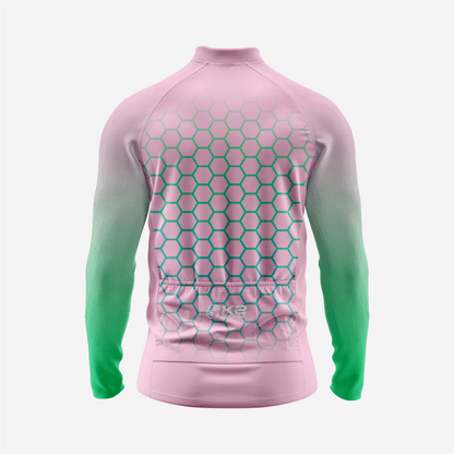 Full Zip Pink Green Long Sleeve Cycling Jersey for Men | Hexagon Bike Shirt - K2 Sportswear | Custom Sports Uniforms & Apparels - K2 Sportswear