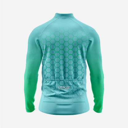 Full Zip Powder Blue Long Sleeve Cycling Jersey for Men | Hexagon Bike Shirt - K2 Sportswear | Custom Sports Uniforms & Apparels - K2 Sportswear