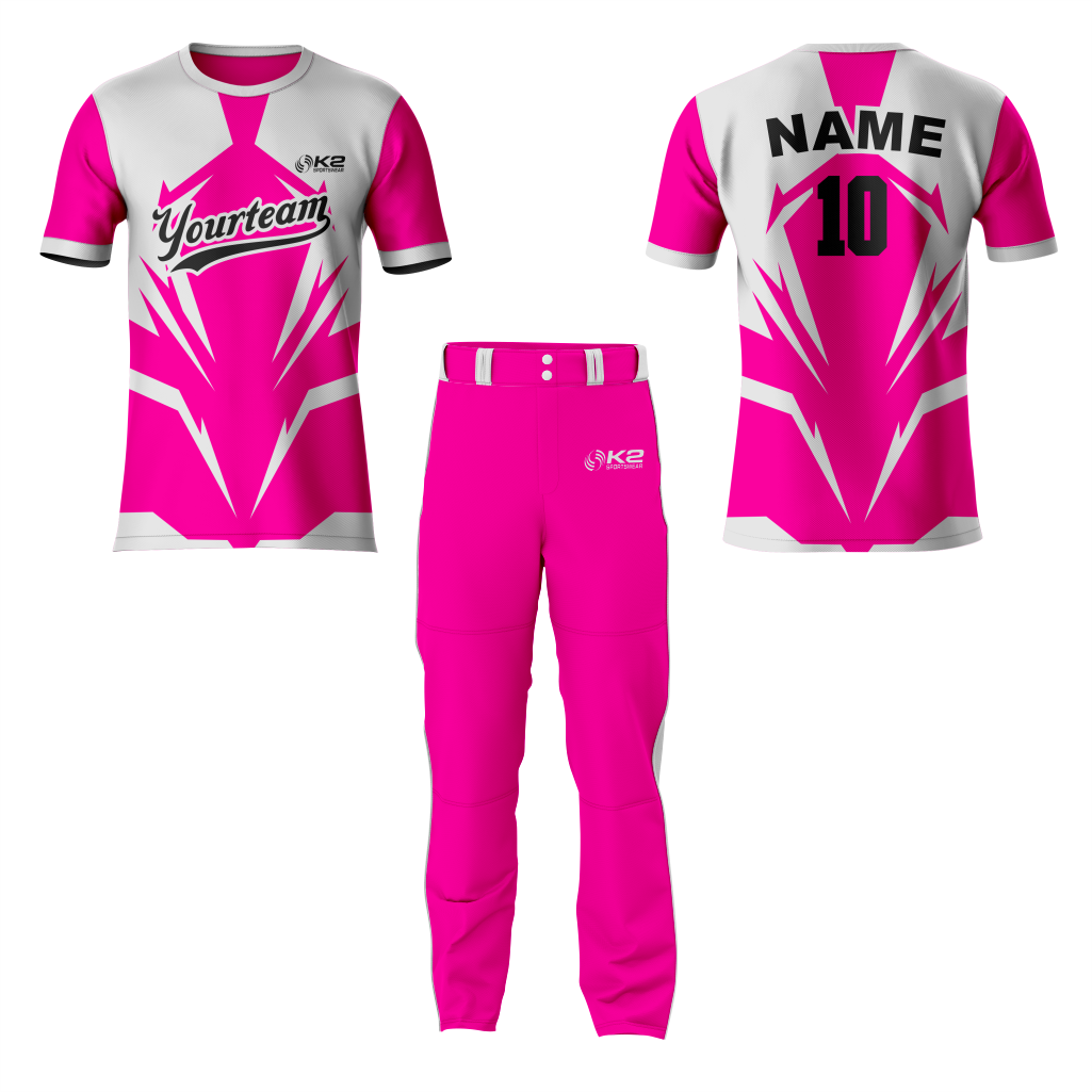 Pink and Grey Baseball Crew Neck Jersey - Ideal for Athletes