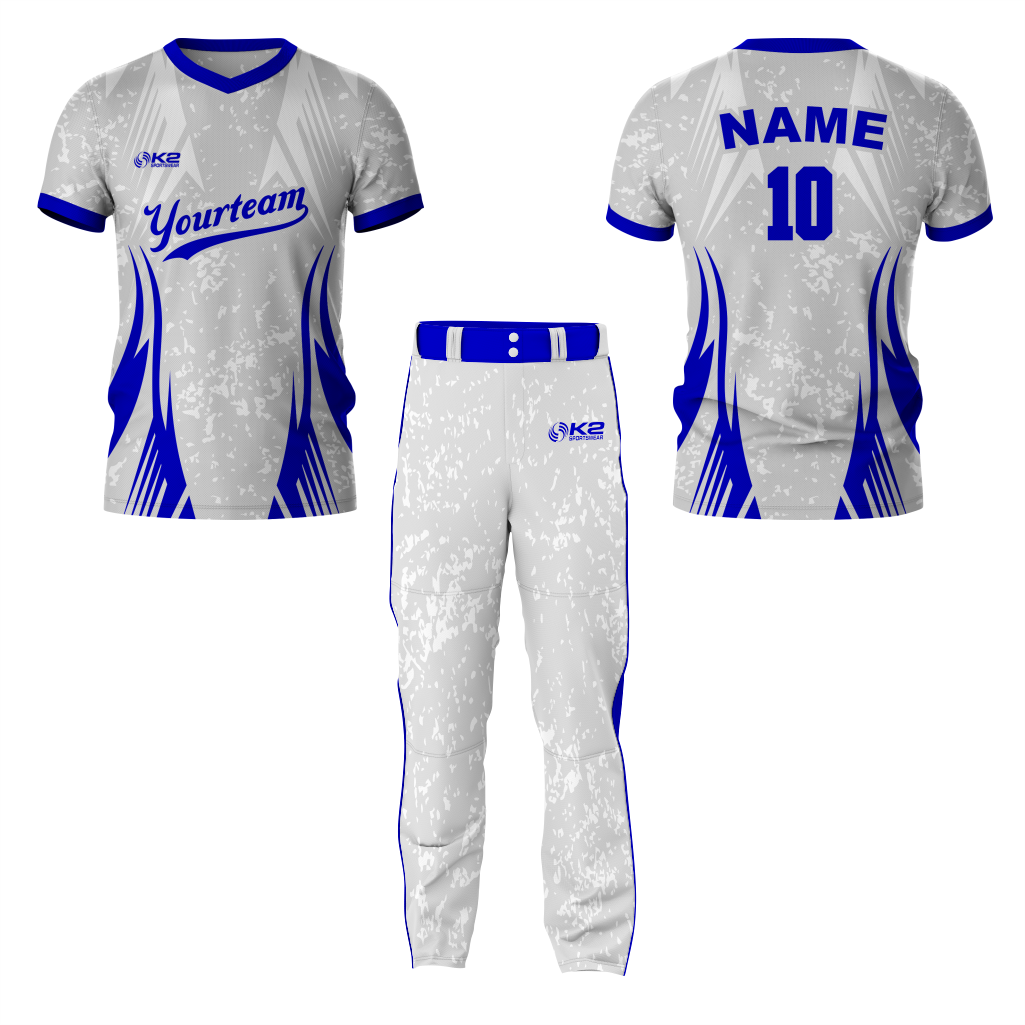 High-Quality Blue and Grey Baseball V Neck Jersey for Teams