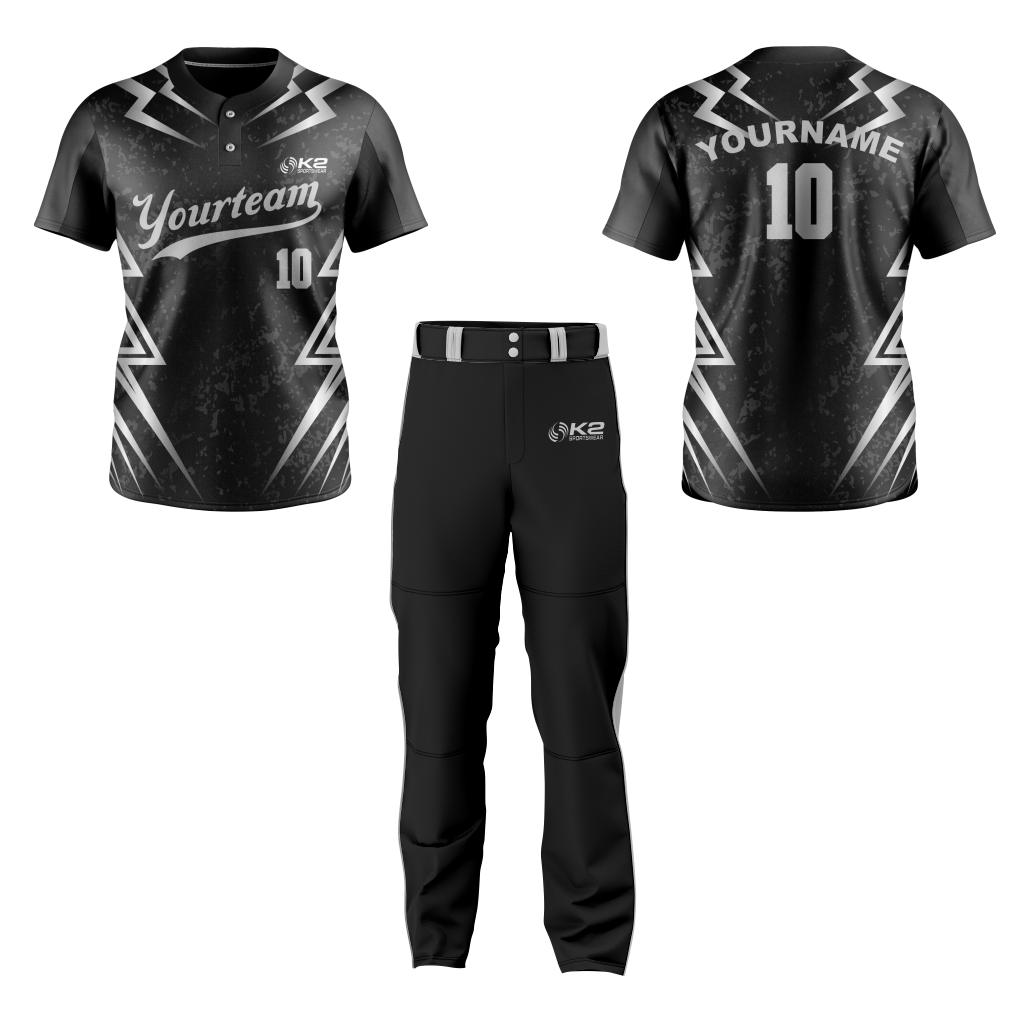 Custom Baseball 2-Button Jersey – Black and Silver