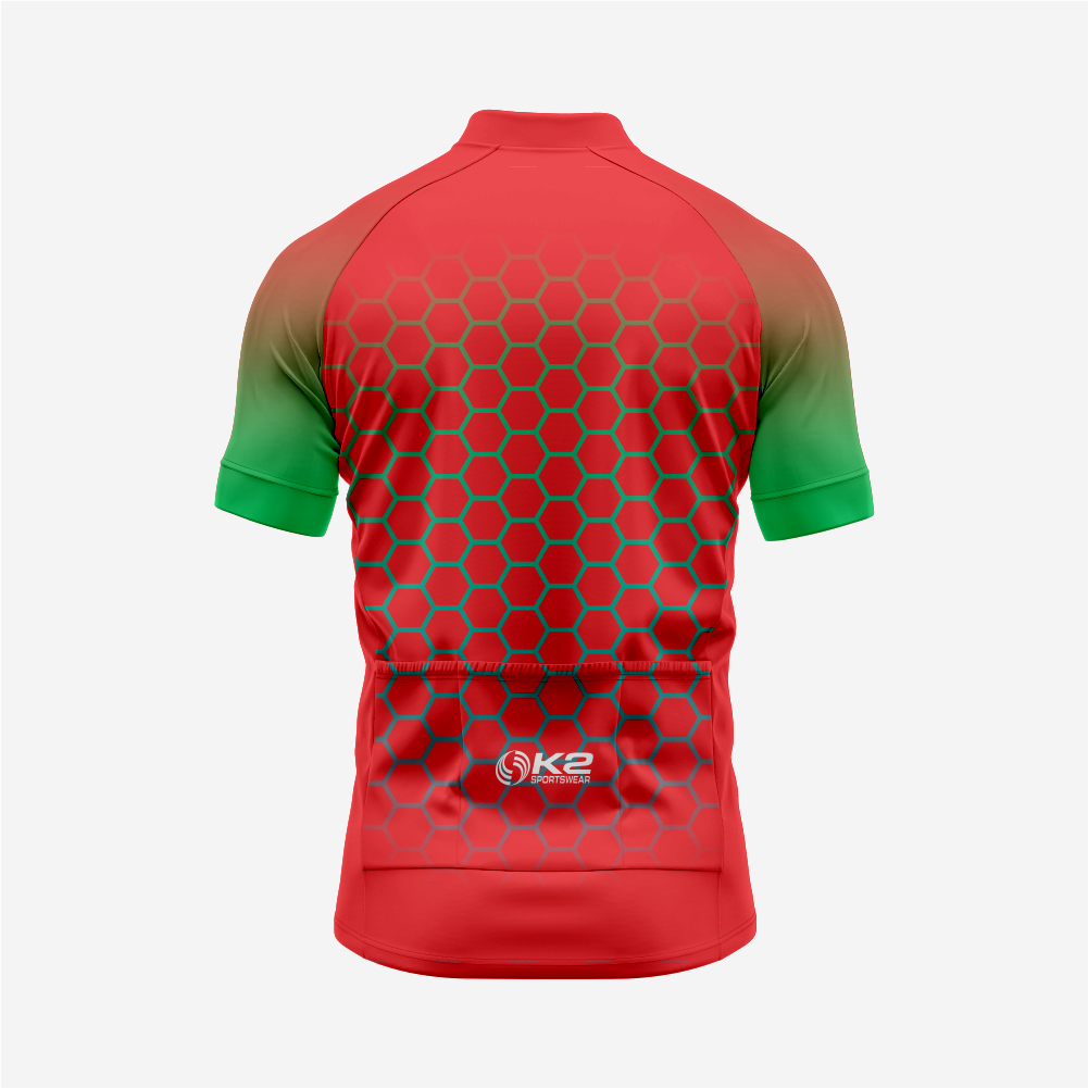 Men's Short Sleeve Red Cycling Jersey | Hexagon Print Performance Shirt