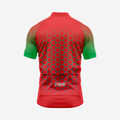 Men's Short Sleeve Red Cycling Jersey | Hexagon Print Performance Shirt