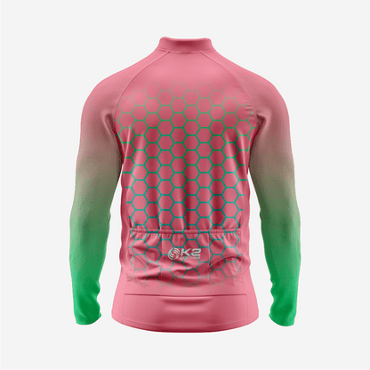 Full Zip Long Sleeve Cycling Jersey for Men | Hexagon Candy Pink Bike Shirt - K2 Sportswear | Custom Sports Uniforms & Apparels - K2 Sportswear