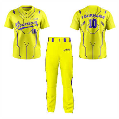 2 Button Baseball Custom Jersey in Yellow