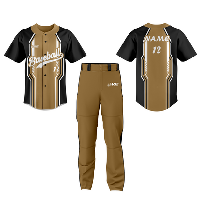 Personalized Full-Button Baseball Jersey – Black & Tan