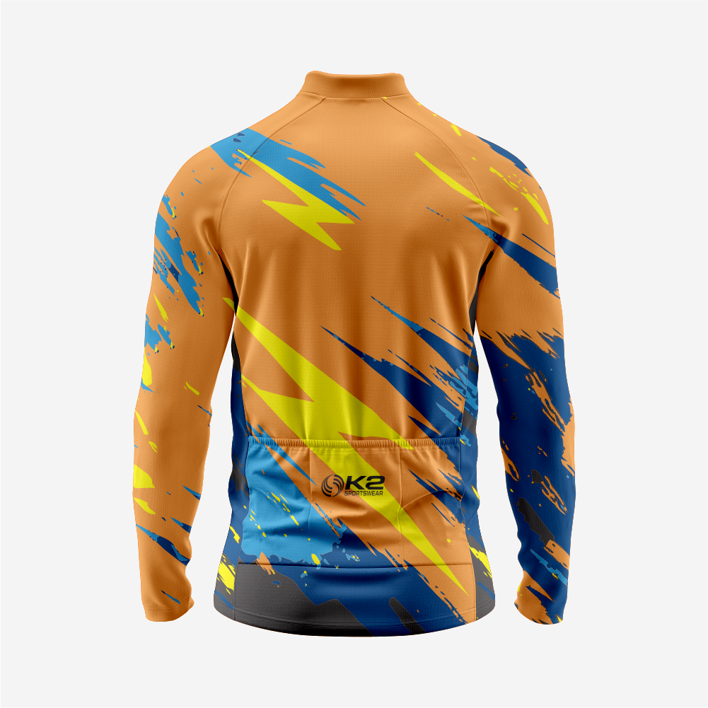 Men’s Long Sleeve Bike Jersey and Bib Shorts Set - Persian Orange