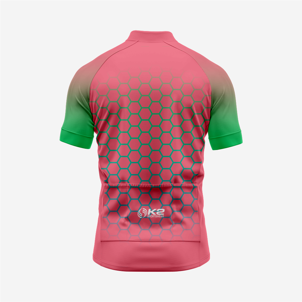 Short Sleeve Candy Pink Cycling Jersey Men | Hexagon Pattern Bike Shirt