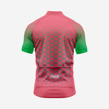 Short Sleeve Candy Pink Cycling Jersey Men | Hexagon Pattern Bike Shirt