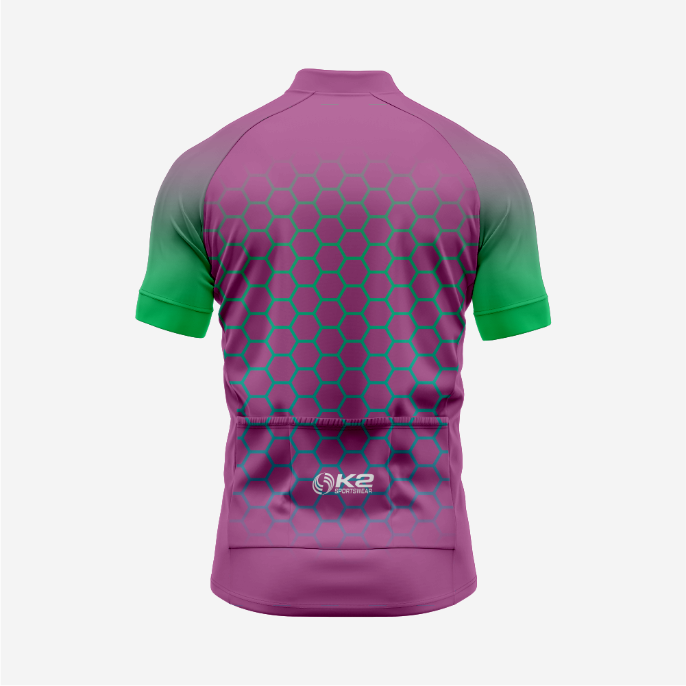 Men's Dark Purple Short Sleeve Cycling Jersey | Hexagon Print Performance Shirt