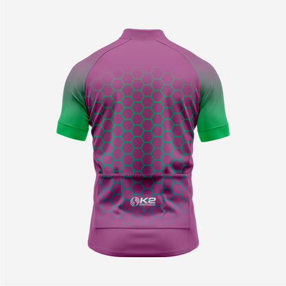 Men's Dark Purple Short Sleeve Cycling Jersey | Hexagon Print Performance Shirt