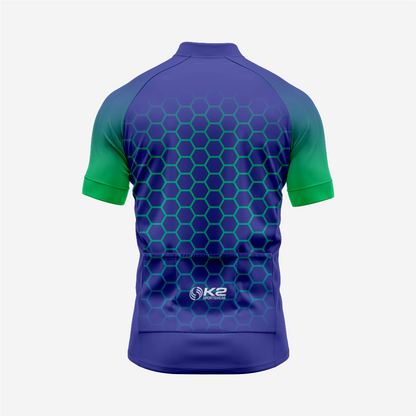 Men's Hexagon Pattern Bue Cycling Jersey | Short Sleeve Performance Bike Shirt