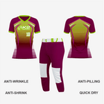Women’s Custom Softball V-Neck Jersey – Yellow Green/Maroon - K2 Sportswear | Custom Sports Uniforms & Apparels - K2 Sportswear