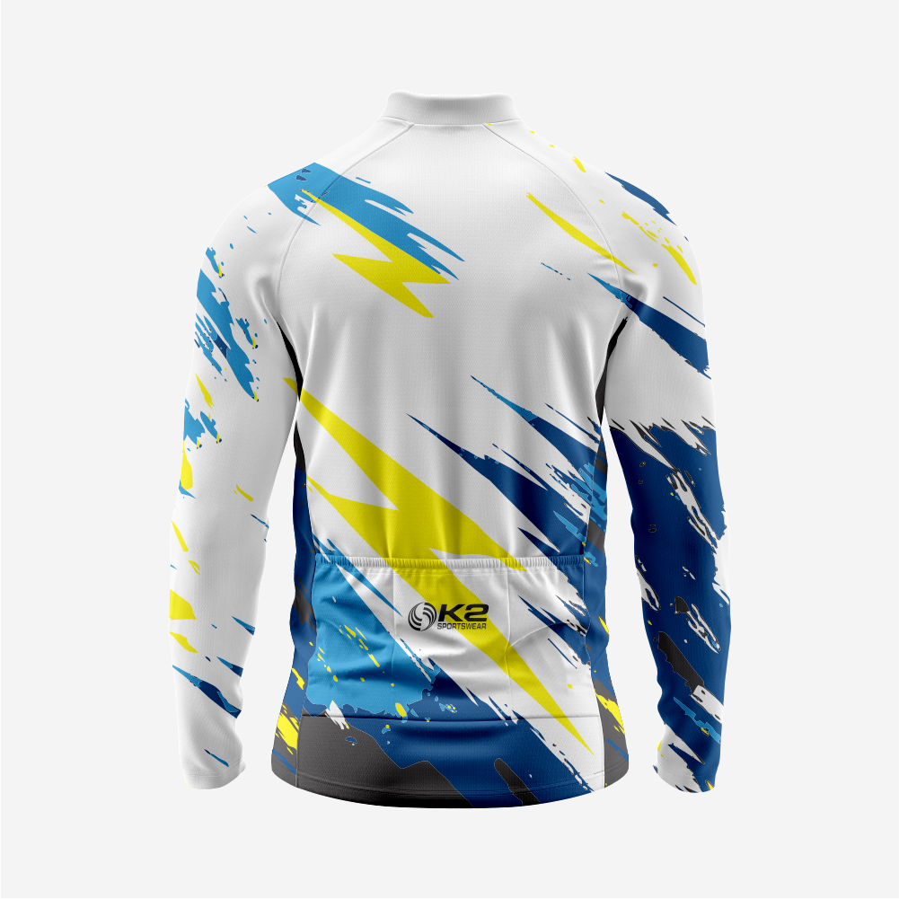 Breathable Men’s Light Gray Long Sleeve Cycling Jersey with Pockets