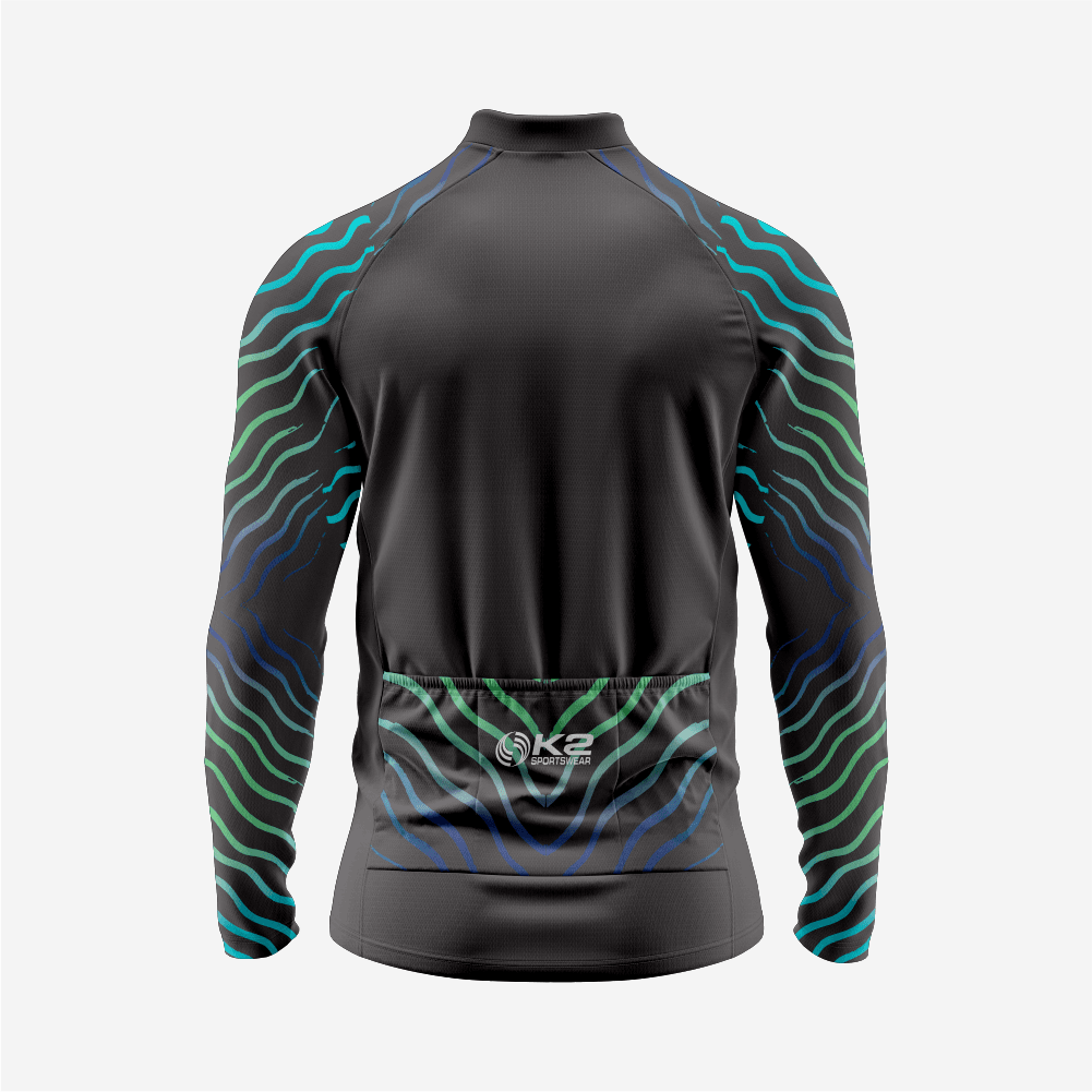 Black Men’s Long Sleeve Cycling Jersey Durable Bicycle Jerseys Mens - K2 Sportswear | Custom Sports Uniforms & Apparels - K2 Sportswear