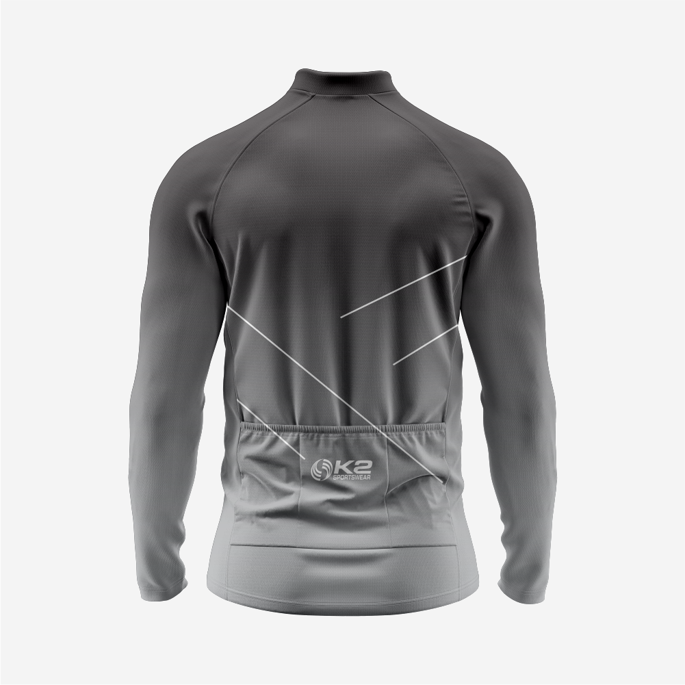 Breathable Men’s Gray Long Sleeve Cycling Jersey with Pockets