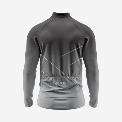 Breathable Men’s Gray Long Sleeve Cycling Jersey with Pockets