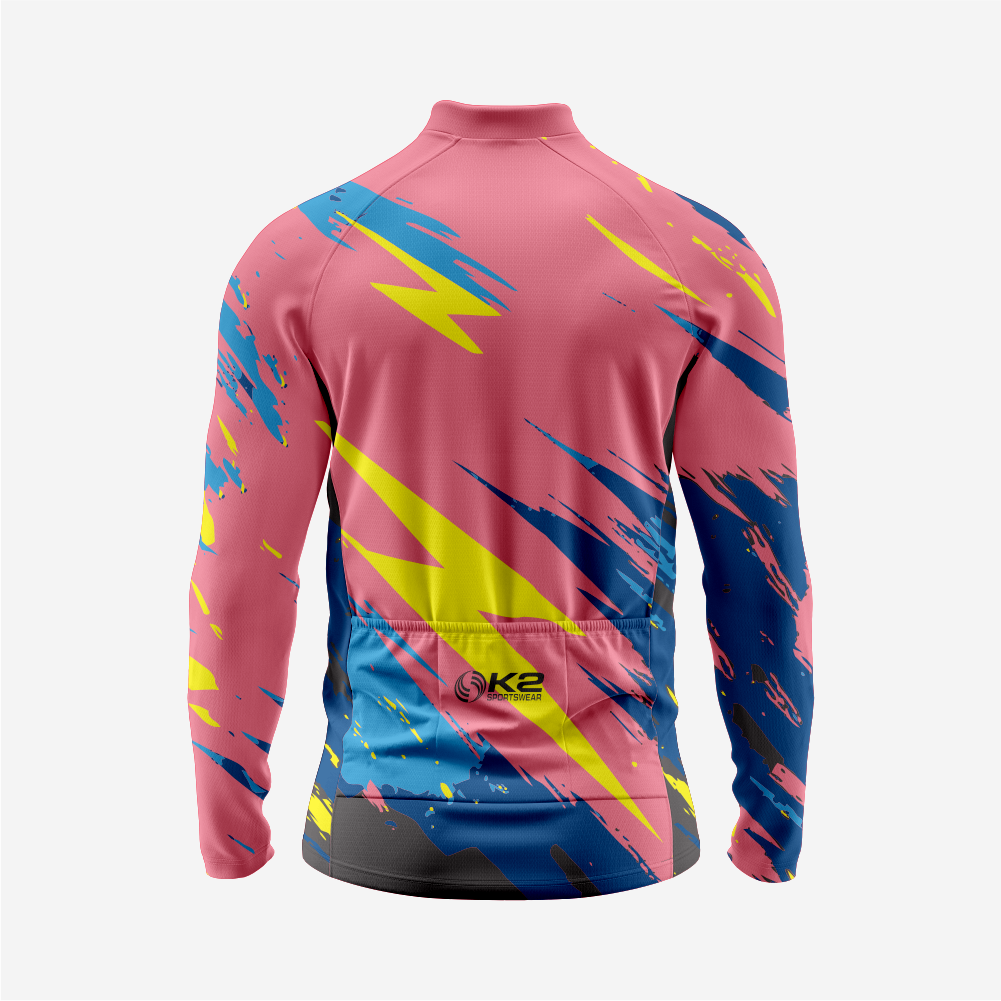 Men’s Long Sleeve Cycling Jersey and Bib Shorts Set - Light Pink