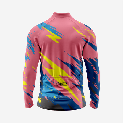 Men’s Long Sleeve Cycling Jersey and Bib Shorts Set - Light Pink