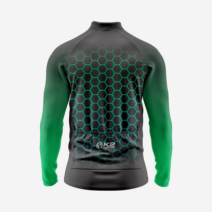 Men's Black Green Long Sleeve Cycling Jersey| Breathable Hex Print Bike Jersey - K2 Sportswear | Custom Sports Uniforms & Apparels - K2 Sportswear