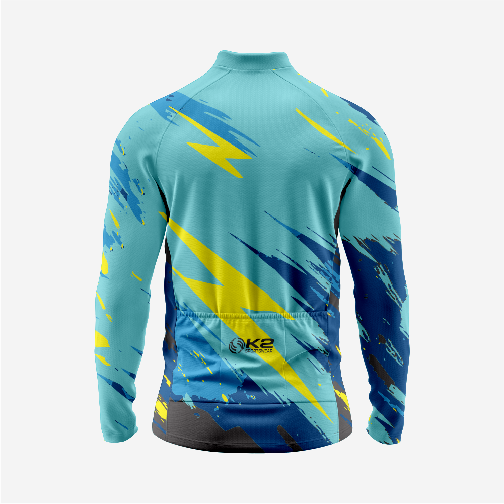 Breathable Men’s Dark Turquoise Long Sleeve Cycling Jersey with Pockets